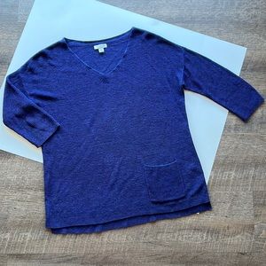 J Jill Womens Medium Blue Sweater Linen Viscose Blend Semi-sheer Breathable